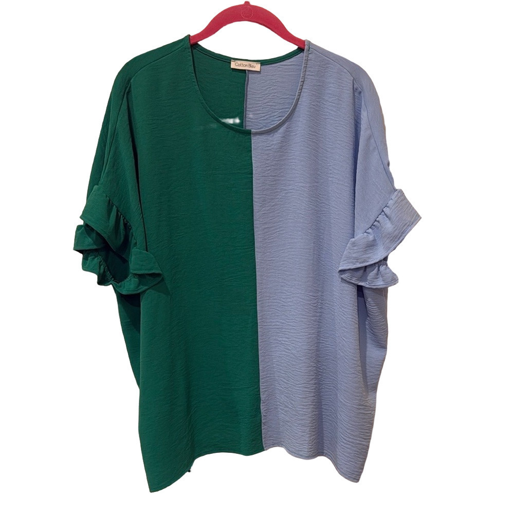 Cotton Bleu color block top, small 🔵